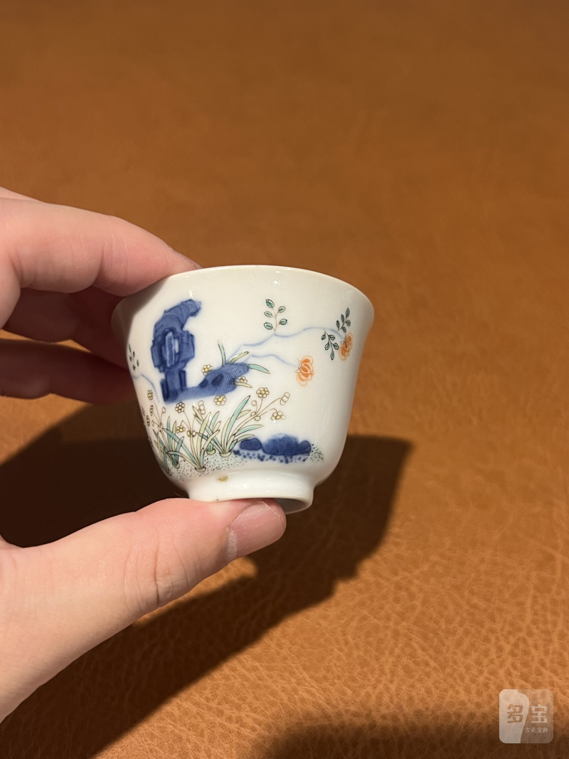 清道光 青花五彩花神杯 - 图5